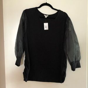 Black top with sheer sleeves